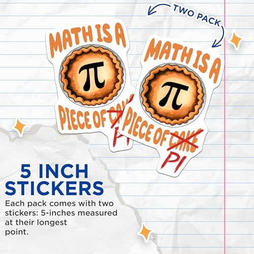 (2 Pack) Math is a Piece of Pi Stickers - Fun Math Pun - Nerdy Math Joke - 5" On Longest Side - Sticks to Smooth Flat Surfaces - Made in USA - BMCS8165