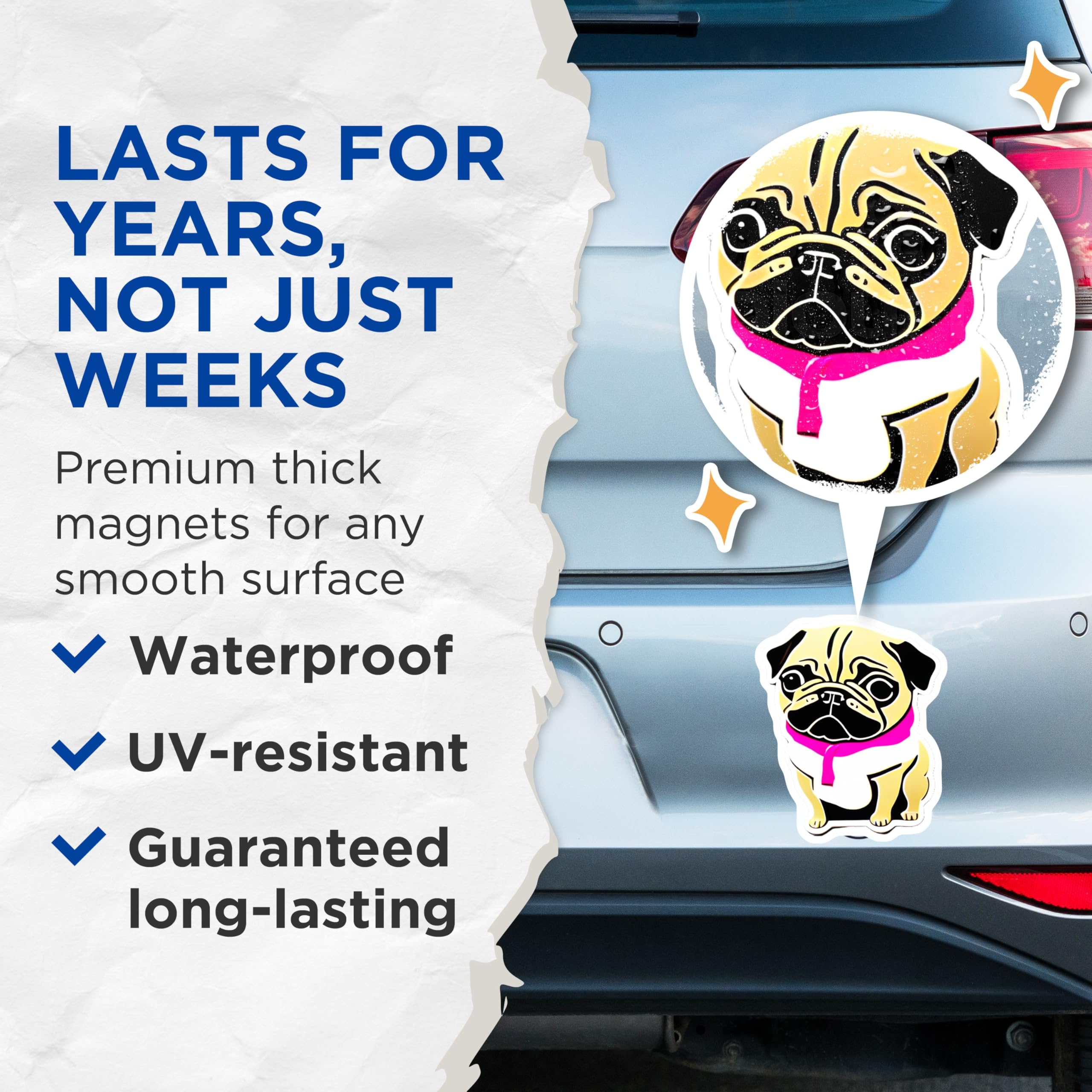 (2 Pack) Pug Dog Magnets - Cute Fawn Canine Decor - Pink Scarf Animal Lover Accessory - Refrigerator Locker Magnets - 5 Inches On Longest Side - Thick Durable Magnet - Made in USA - MAG20447