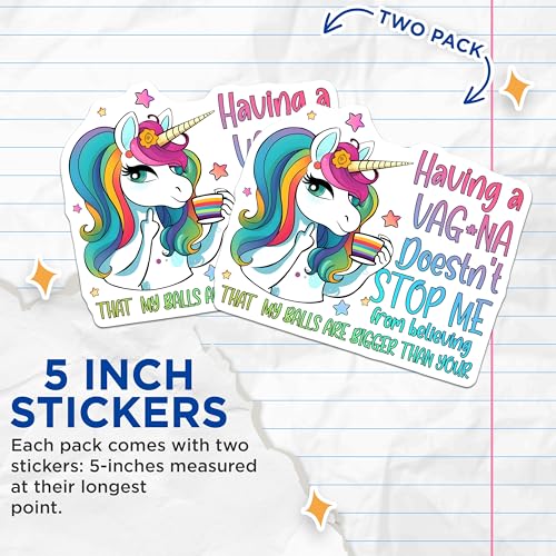 (2 Pack) Unicorn Stickers - Funny Sassy Quotes - Bold Feminist Humor - 5" On Longest Side - Sticks to Smooth Flat Surfaces - Made in USA - BMCS7805
