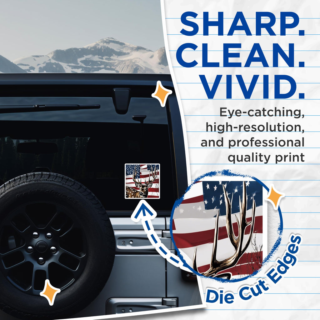 (2 Pack) Patriotic Deer Stickers - American Flag Buck - USA Wildlife Hunter - 5" On Longest Side - Sticks to Smooth Flat Surfaces - Made in USA - BMCS20078
