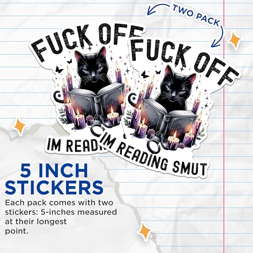 (2 Packs) F*** Off Im Reading Smut Stickers - Funny Cat Reading Decals - 5 Inches On Longest Side - Premium Vinyl Decal - Sticks to Any Smooth Flat Surface - Made in USA - BMCS2522