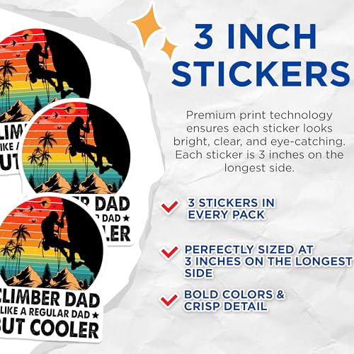 (3 Pack) Climber Dad Decals - Rock Climbing - Father's Day Decals - 3 Inches On Longest Side - Easy Peel & Apply - Made in USA - 3MCS2739