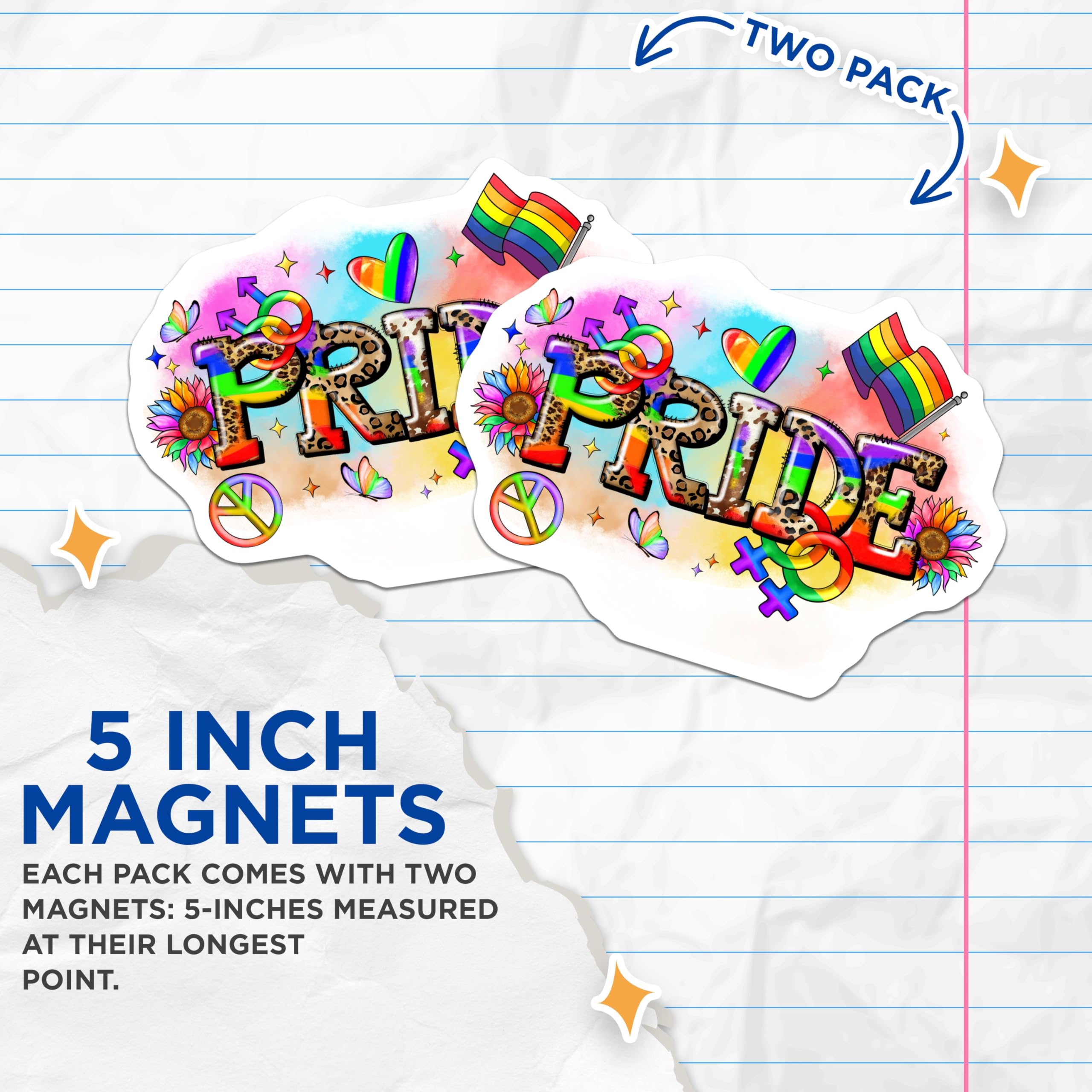(2 Pack) Pride Rainbow Magnets - LGBTQ+ Affirmation Decor - Leopard Cow Print Equality Support Fridge Art - 5 Inches On Longest Side - Thick Durable Magnet - Made in USA - MAG27735