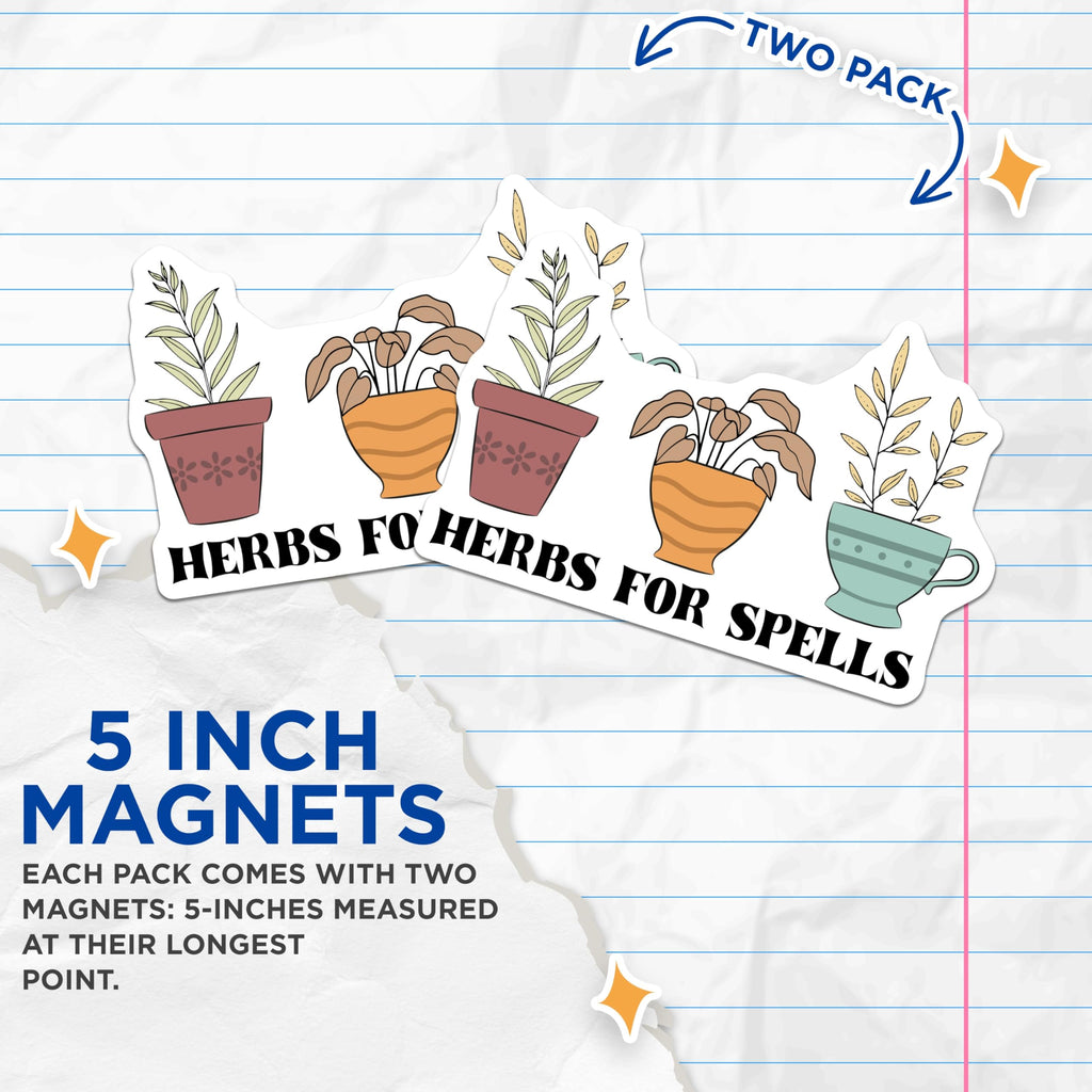(2 Pack) Herbs for Spells Magnets - Potted Plants Decor - Witchcraft Kitchen Magnets - 5" On Longest Side - Premium Magnet - for Cars, Refrigerators, Toolboxes, Lockers - Made in USA - MAG18949