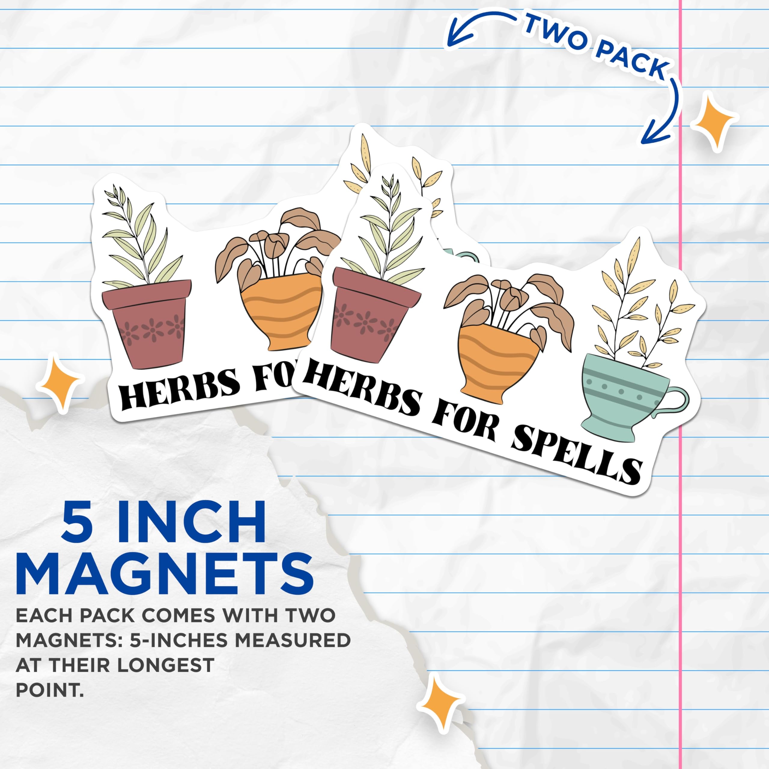(2 Pack) Herbs for Spells Magnets - Potted Plants Decor - Witchcraft Kitchen Magnets - 5" On Longest Side - Premium Magnet - for Cars, Refrigerators, Toolboxes, Lockers - Made in USA - MAG18949