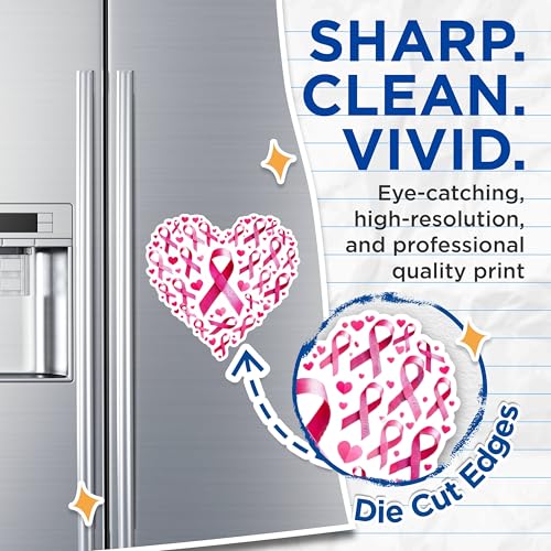 (2 Pack) Awareness Ribbon Heart Magnets - Breast Cancer Support Magnets - Pink Ribbon Magnets- 5" On Longest Side - for Fridges, Toolboxes, Cars - Made in USA - MAG2869