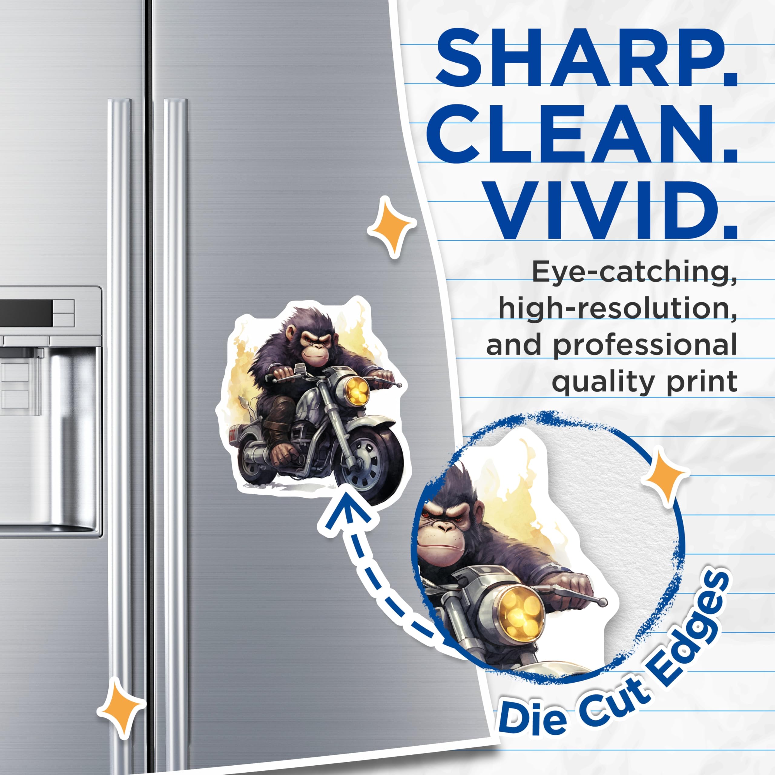 (2 Pack) Biker Monkey Magnets - Motorcycle Riding Ape Art - Novelty Fridge Decorations - 5" On Longest Side - Premium Magnet - for Cars, Refrigerators, Toolboxes, Lockers - Made in USA - MAG16948