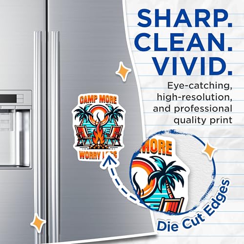 (2 Pack) Camp More Worry Less Magnets - Outdoor Adventure Decor - Fun Camping Quote Fridge Magnets - 5" On Longest Side - for Cars, Fridges, Toolboxes - Made in USA - MAG6928