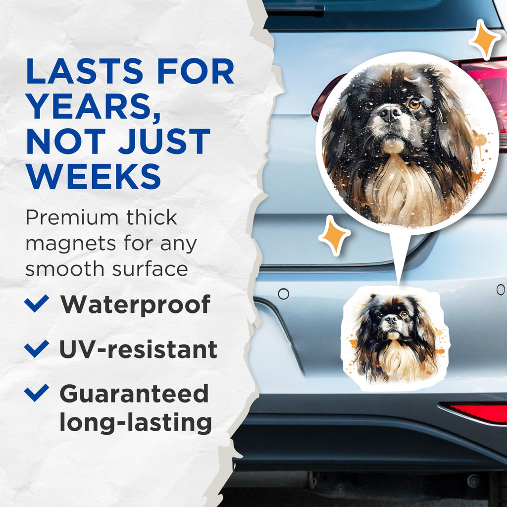 (2 Pack) Pekingese Dog Magnets - Watercolor Pet Art - Dog Lover Fridge Decor - 5 Inches On Longest Side - Thick Durable Magnet - Made in USA - MAG26253