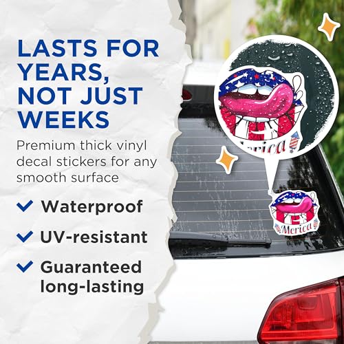 (2 Pack) American Flag Lips Stickers - Patriotic Lips Decal - 4th of July Stickers - 5" On Longest Side - Sticks to Any Smooth Flat Surface - Made in USA - BMCS3603