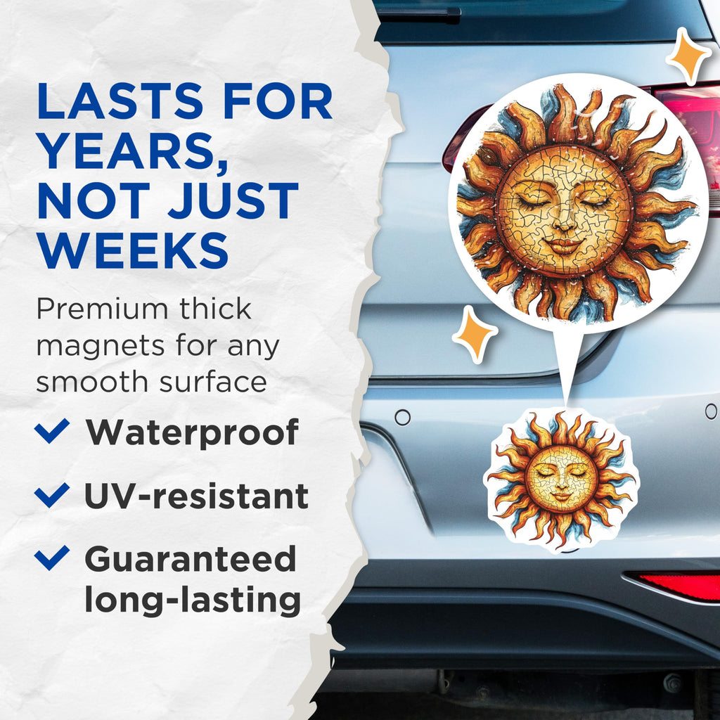 (2 Pack) Sun Face Magnets - Celestial Boho Art - Spiritual Decor - Hippie Vibes - Refrigerator Locker Accent - 5 Inches On Longest Side - Thick Durable Magnet - Made in USA - MAG29555