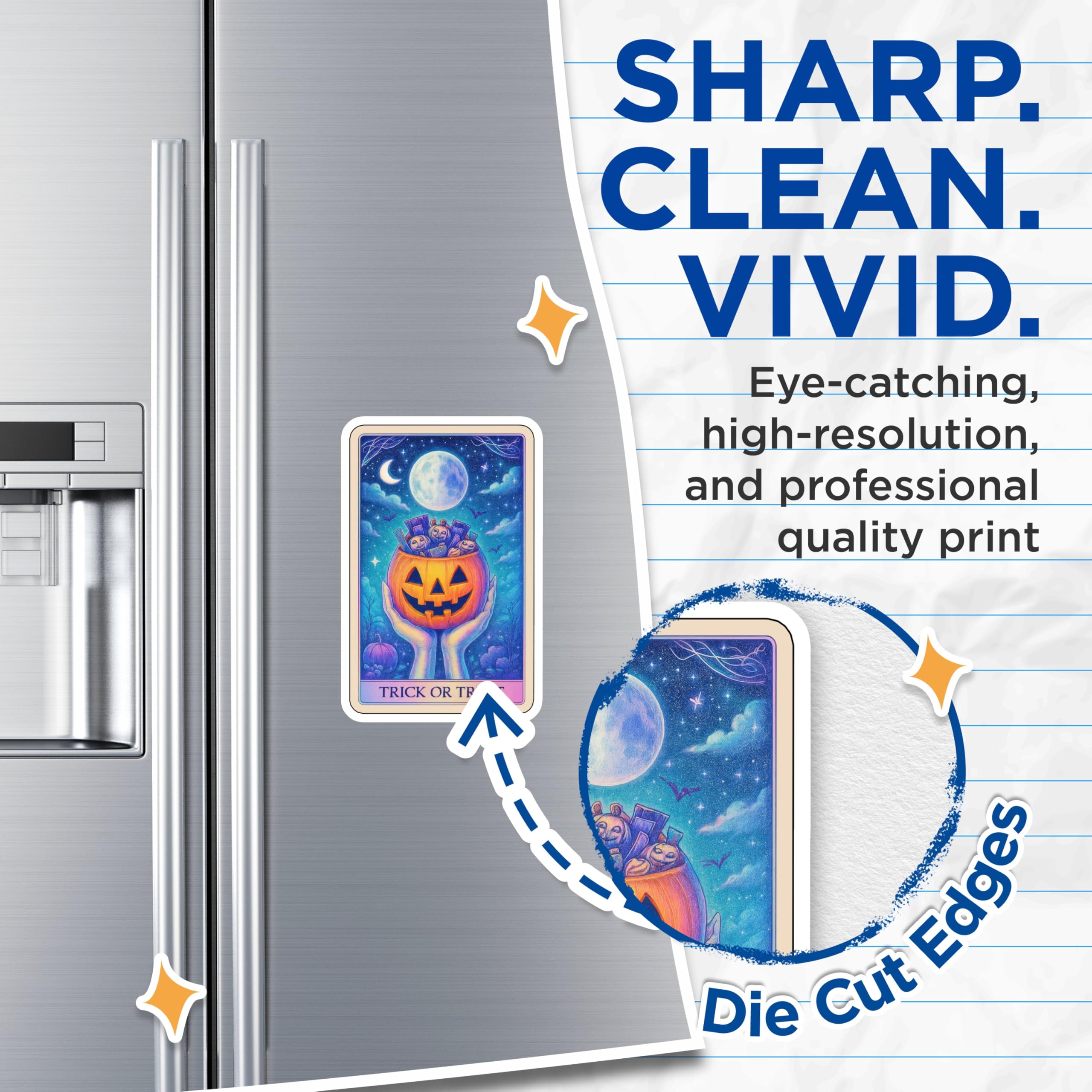 (2 Pack) Halloween Magnets - Trick or Treat Pumpkin Bucket - Full Moon Night Sky Art - Spooky Autumn Fridge Decor - 5 Inches On Longest Side - Thick Durable Magnet - Made in USA - MAG21598