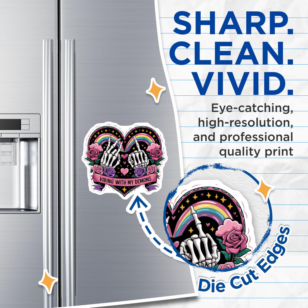 (2 Pack) Skeleton Hands Magnets - Vibing with My Demons Quote - Gothic Rainbow Emo Alternative Refrigerator Decor - 5 Inches On Longest Side - Thick Durable Magnet - Made in USA - MAG20997
