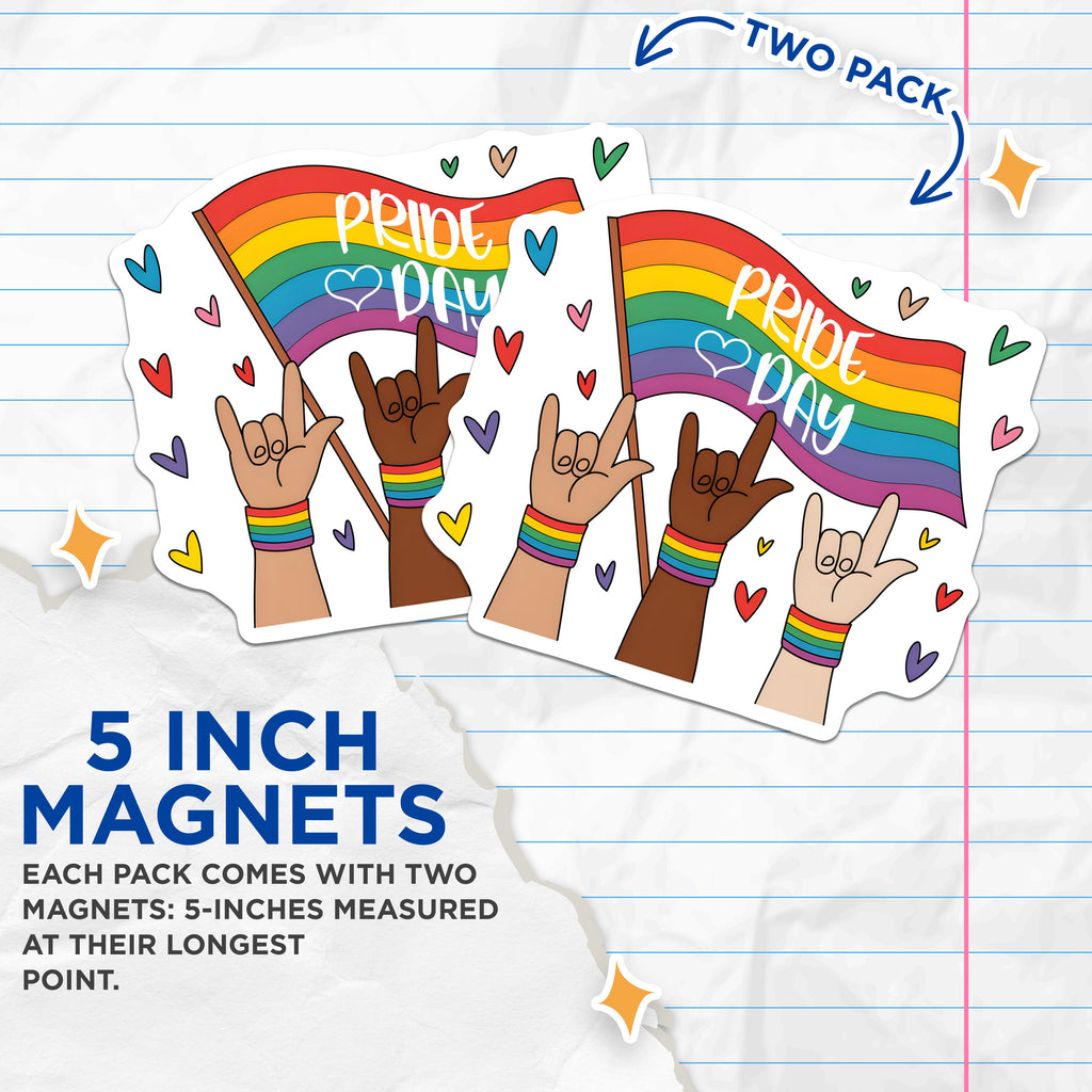 (2 Pack) Pride Day Magnets - LGBTQ+ Rainbow Flag - Inclusive Ally Art Fridge Decor - 5 Inches On Longest Side - Thick Durable Magnet - Made in USA - MAG38550
