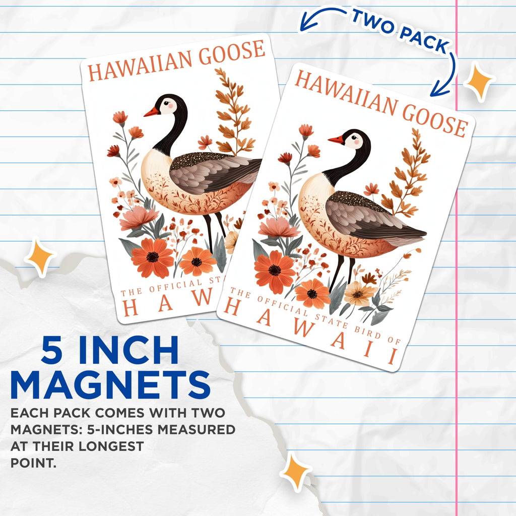 (2 Pack) Hawaiian Goose Magnets - Nene State Bird Hawaii - Tropical Botanical Wildlife Art - Refrigerator Locker Decor - 5 Inches On Longest Side - Thick Durable Magnet - Made in USA - MAG19481