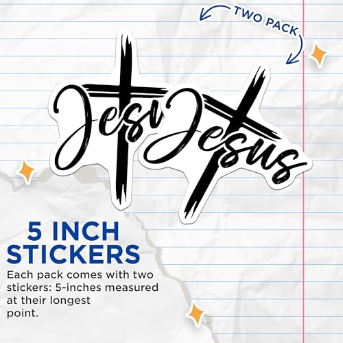 (2 Pack) Jesus Faith Stickers - Christian Inspirational Stickers - Religious Vinyl Decals - 5" On Longest Side - Sticks to Any Smooth Flat Surface - Made in USA - BMCS3066