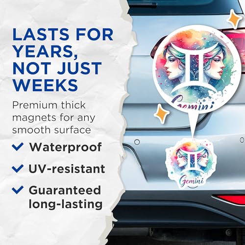 (2 Pack) Gemini Zodiac Magnets - Astrology Magnets - Horoscope Decor - Twins Symbol Magnets - 5" On Longest Side - for Cars, Fridges, Toolboxes - Made in USA - MAG6637
