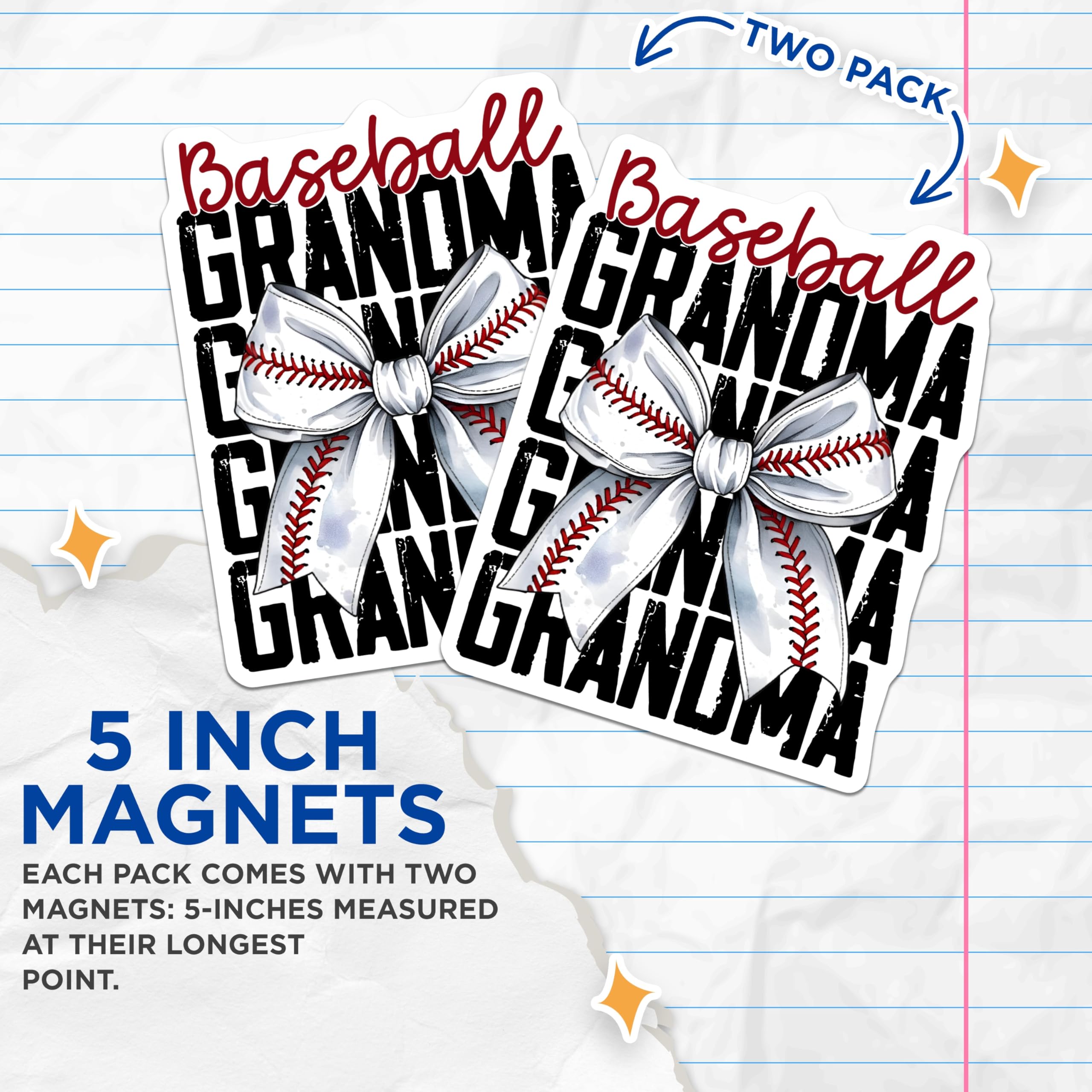 (2 Pack) Baseball Grandma Magnets - Game Day Decor - Sports Fan Accessories - 5 Inches On Longest Side - Thick Durable Magnet - Made in USA - MAG22539