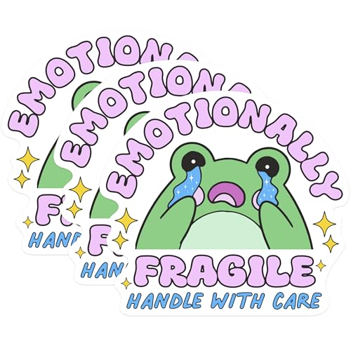 (3 Pack) Emotionally Fragile Decals - Crying Frog - Handle with Care Sticker - 3 Inches On Longest Side - Easy Peel & Apply - Made in USA - 3MCS0227