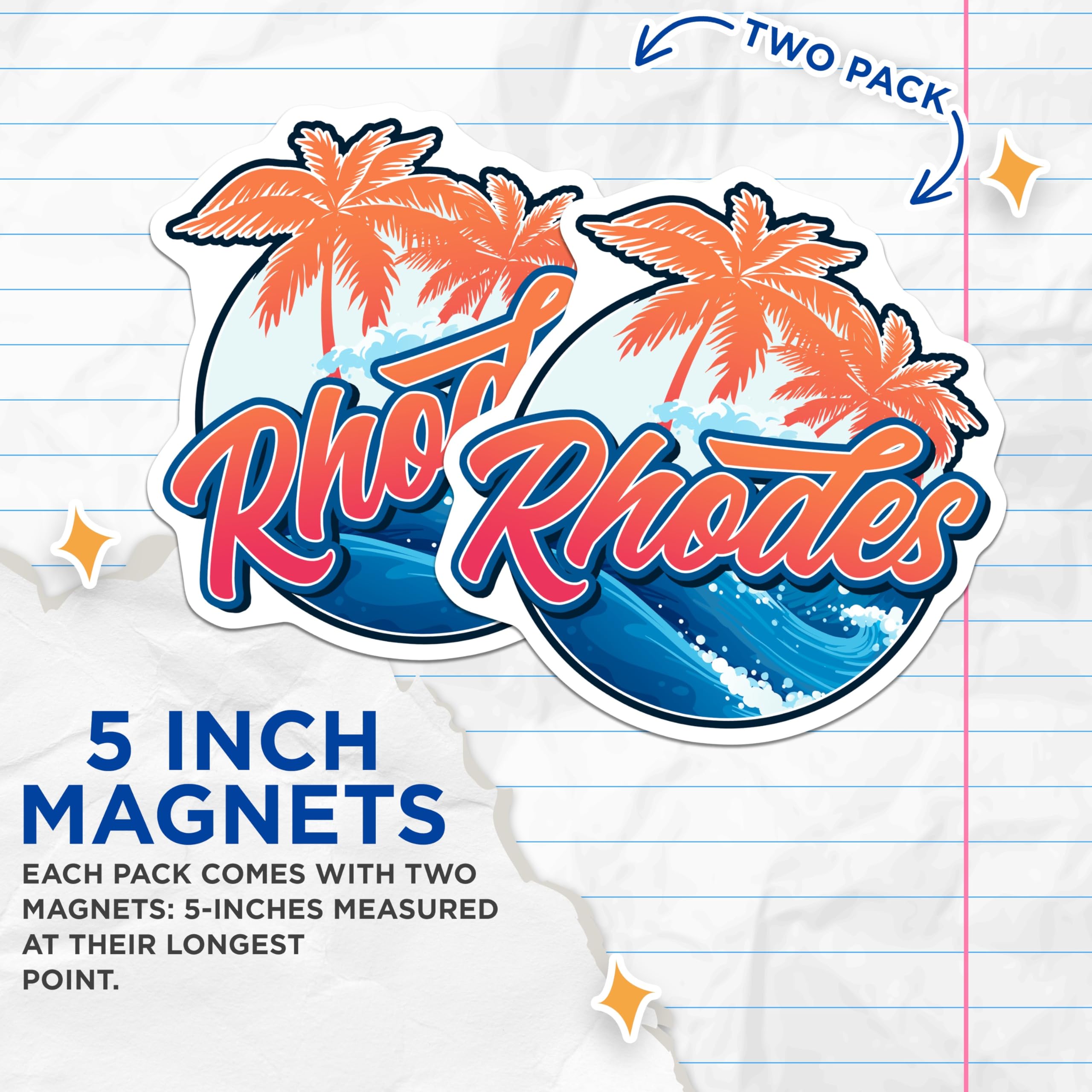 (2 Pack) Rhodes Greece Magnets - Greek Island Decor - Tropical Island Magnet Souvenir - 5" On Longest Side - Premium Magnet - for Cars, Refrigerators, Toolboxes, Lockers - Made in USA - MAG17214