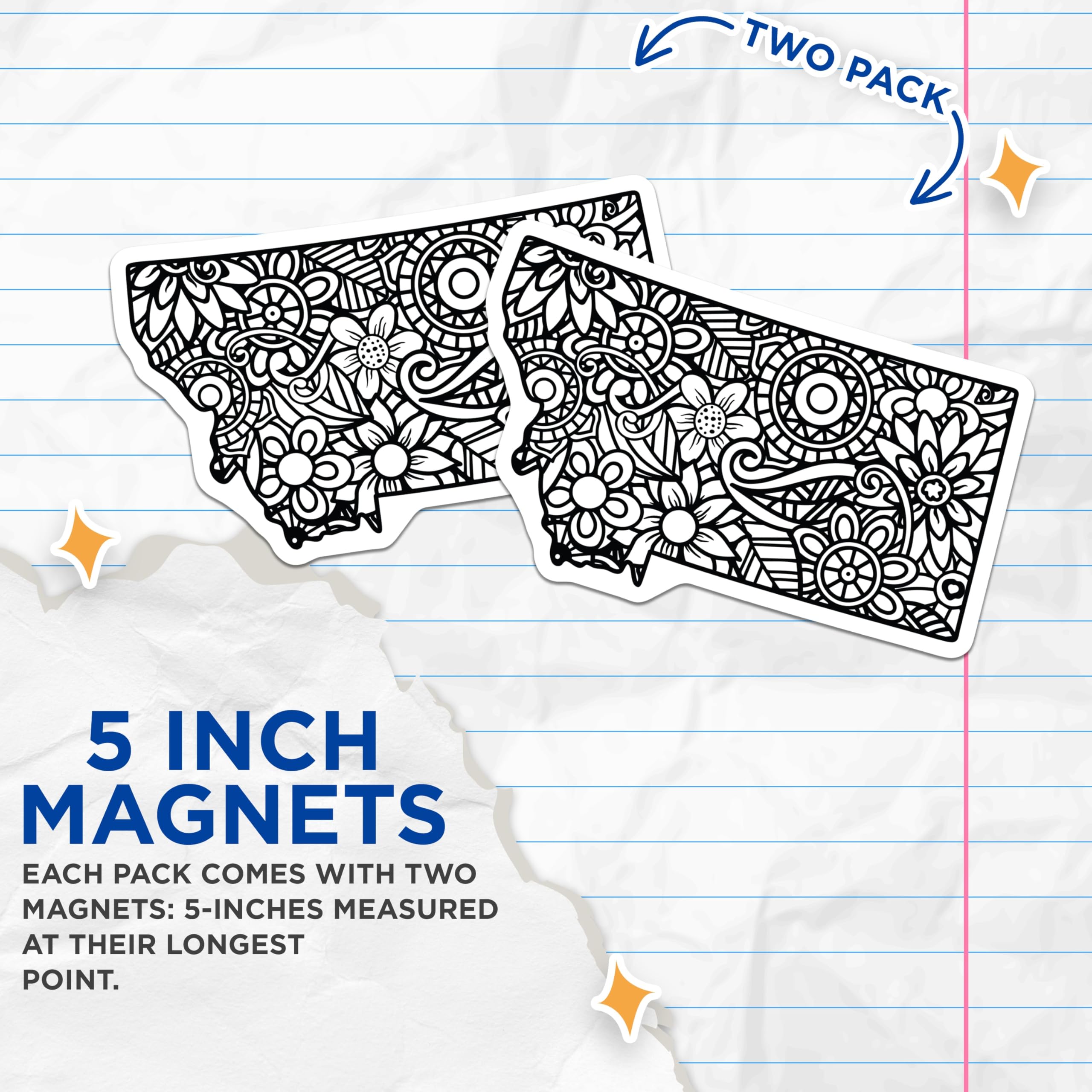 (2 Pack) Montana State Magnets - Floral Design Magnet - State Pride Decor - 5" On Longest Side - Premium Magnet - for Cars, Refrigerators, Toolboxes, Lockers - Made in USA - MAG17678