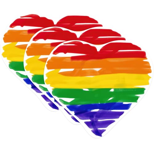 (3 Pack) Rainbow Heart Decals - LGBT Pride - Laptop Stickers - 3 Inches On Longest Side - Easy Peel & Apply - Made in USA - 3MCS1182