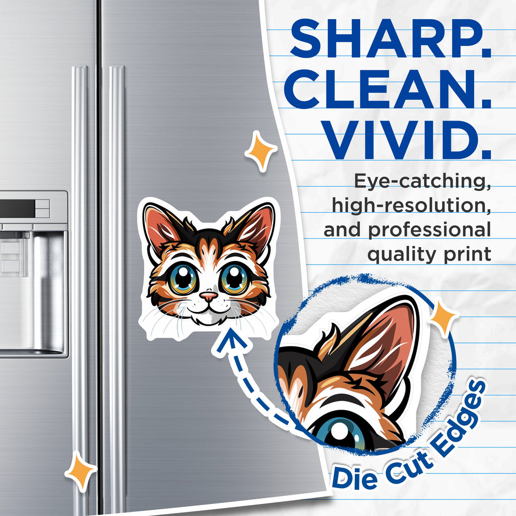 (2 Pack) Cute Cat Face Magnets - Kawaii Calico Kitten - Refrigerator Locker Decor - 5 Inches On Longest Side - Thick Durable Magnet - Made in USA - MAG36344