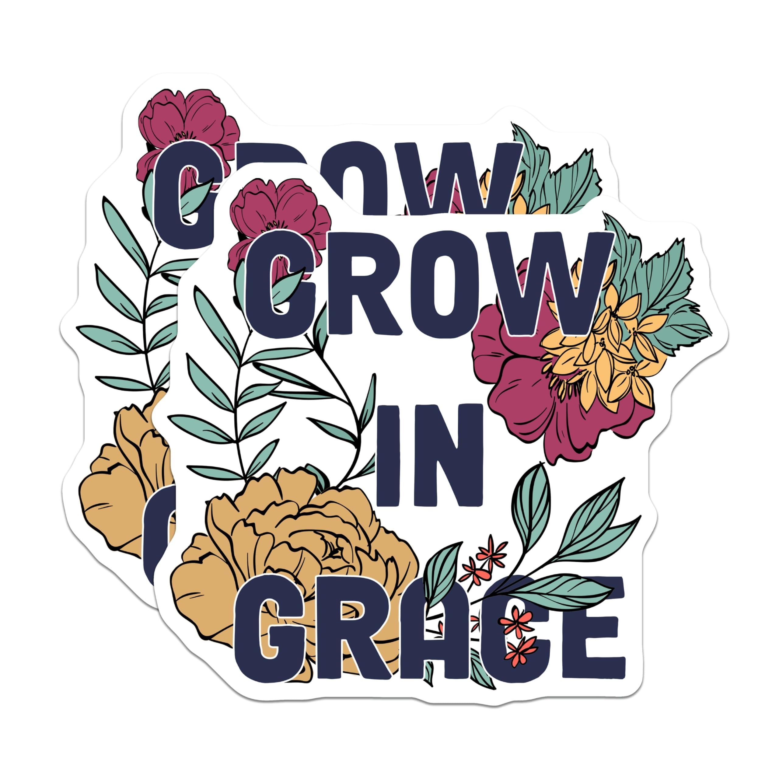 (2 Pack) Grow in Grace Magnets - Floral Inspirational Fridge Decor - Encouragement Magnets - 5" On Longest Side - Premium Magnet - for Cars, Refrigerators, Toolboxes, Lockers - Made in USA - MAG15606