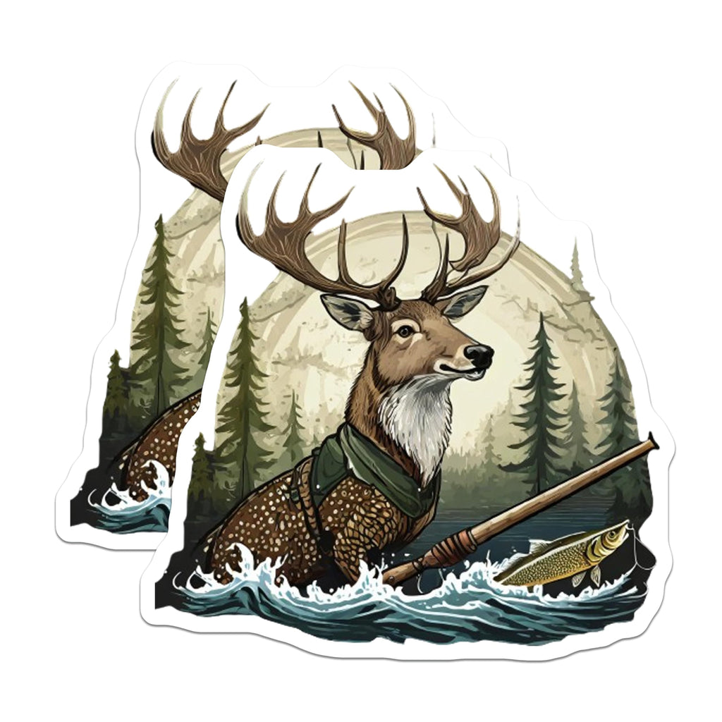 (2 Pack) Deer Fishing Magnets - Wilderness Angler Decor - Forest Wildlife Scene Art - 5 Inches On Longest Side - Thick Durable Magnet - Made in USA - MAG23195