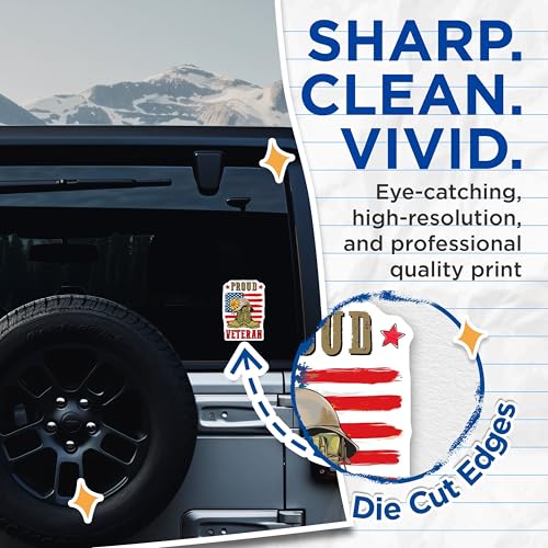 (2 Pack) Proud Veteran Stickers - American Flag - Military Boots - 5" On Longest Side - Sticks to Smooth Flat Surfaces - Made in USA - BMCS8358 - Daisy Flower