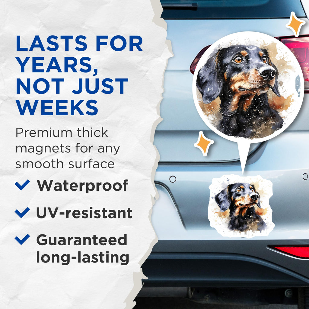 (2 Pack) Dachshund Dog Magnets - Watercolor Dog Art - Pet Lover Decor - 5 Inches On Longest Side - Thick Durable Magnet - Made in USA - MAG26902
