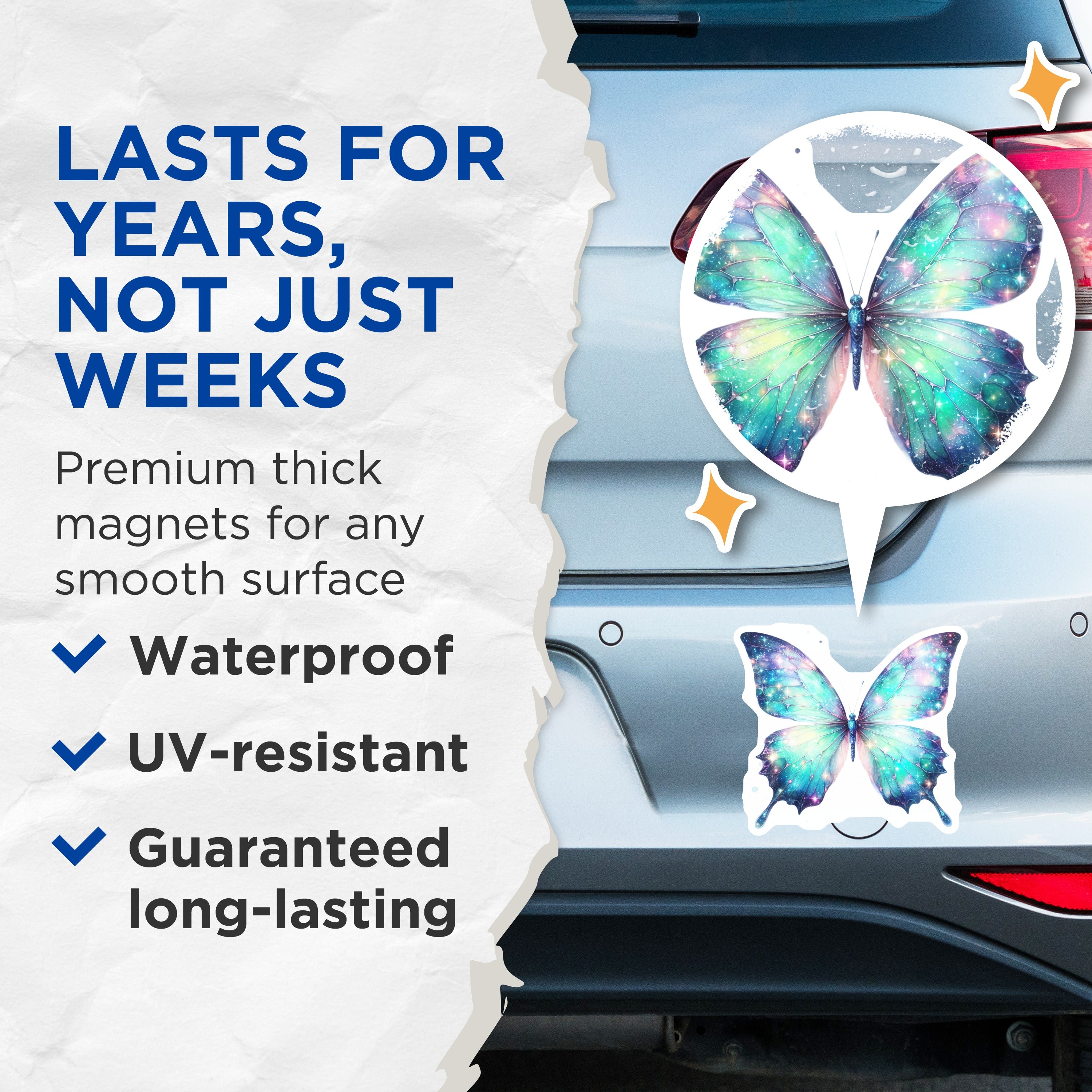(2 Pack) Galaxy Butterfly Magnets - Celestial Decor - Whimsical Space Art - Aesthetic Fridge Locker Magnets - 5 Inches On Longest Side - Thick Durable Magnet - Made in USA - MAG38357
