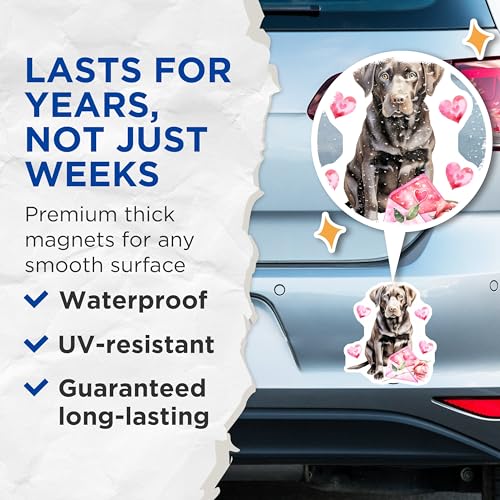 (2 Pack) Labrador Love Magnets - Cute Dog Magnets - Heart and Roses Magnets - 5" On Longest Side - for Cars, Refrigerators, Toolboxes, Lockers - Made in USA BMCS3516