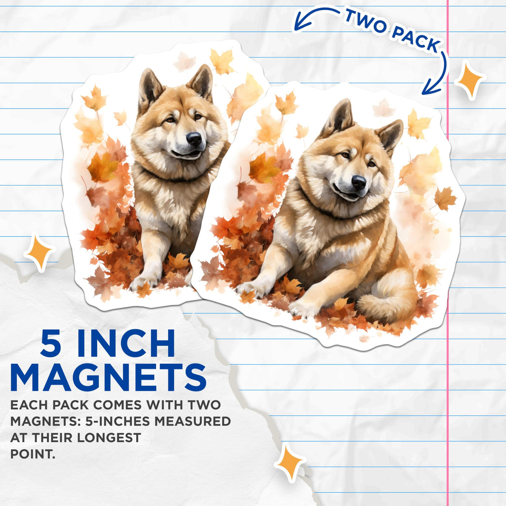 (2 Pack) Akita Shiba Dog Magnets - Autumn Leaves Decor - Fall Pet Lover Kitchen - 5 Inches On Longest Side - Thick Durable Magnet - Made in USA - MAG30299
