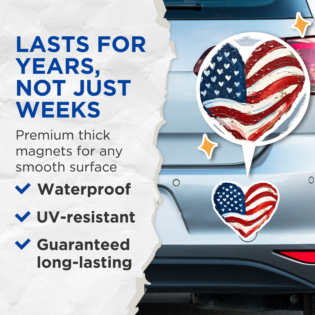 (2 Pack) American Flag Heart Magnets - Patriotic USA Love - Abstract Americana Decor - Memorial Day - Veterans Day - 5 Inches On Longest Side - Thick Durable Magnet - Made in USA - MAG38311