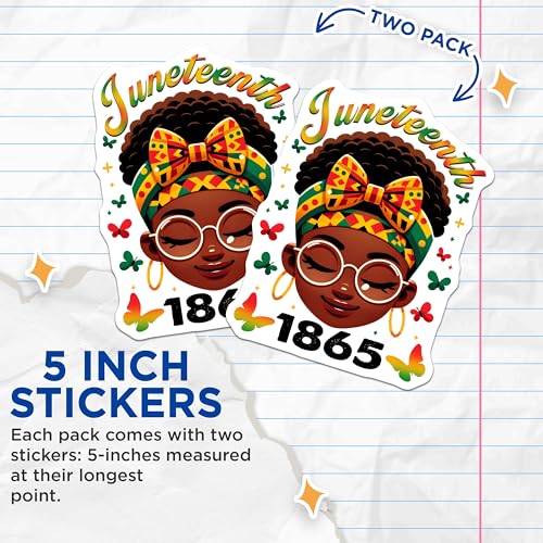 (2 Pack) Juneteenth 1865 Stickers - Cultural Heritage - African American Pride - Black History Celebration - 5" On Longest Side - Sticks to Smooth Flat Surfaces - Made in USA - BMCS7368