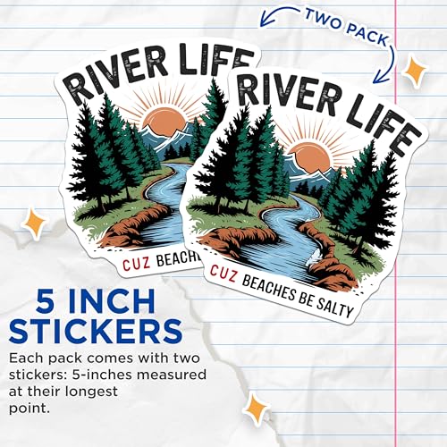 (2 Pack) River Life Stickers - Outdoor Adventure - Nature Lover Decal - 5" On Longest Side - Sticks to Smooth Flat Surfaces - Made in USA - BMCS9179