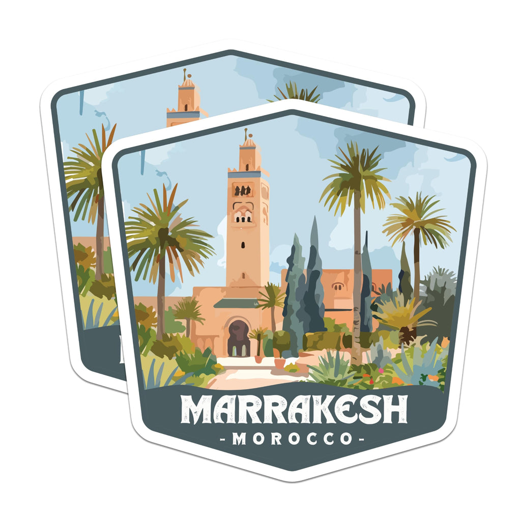 (2 Pack) Marrakech Morocco Magnets - Koutoubia Mosque Minaret - Moroccan Travel Souvenir - Refrigerator Decor Art - 5 Inches On Longest Side - Thick Durable Magnet - Made in USA - MAG19691