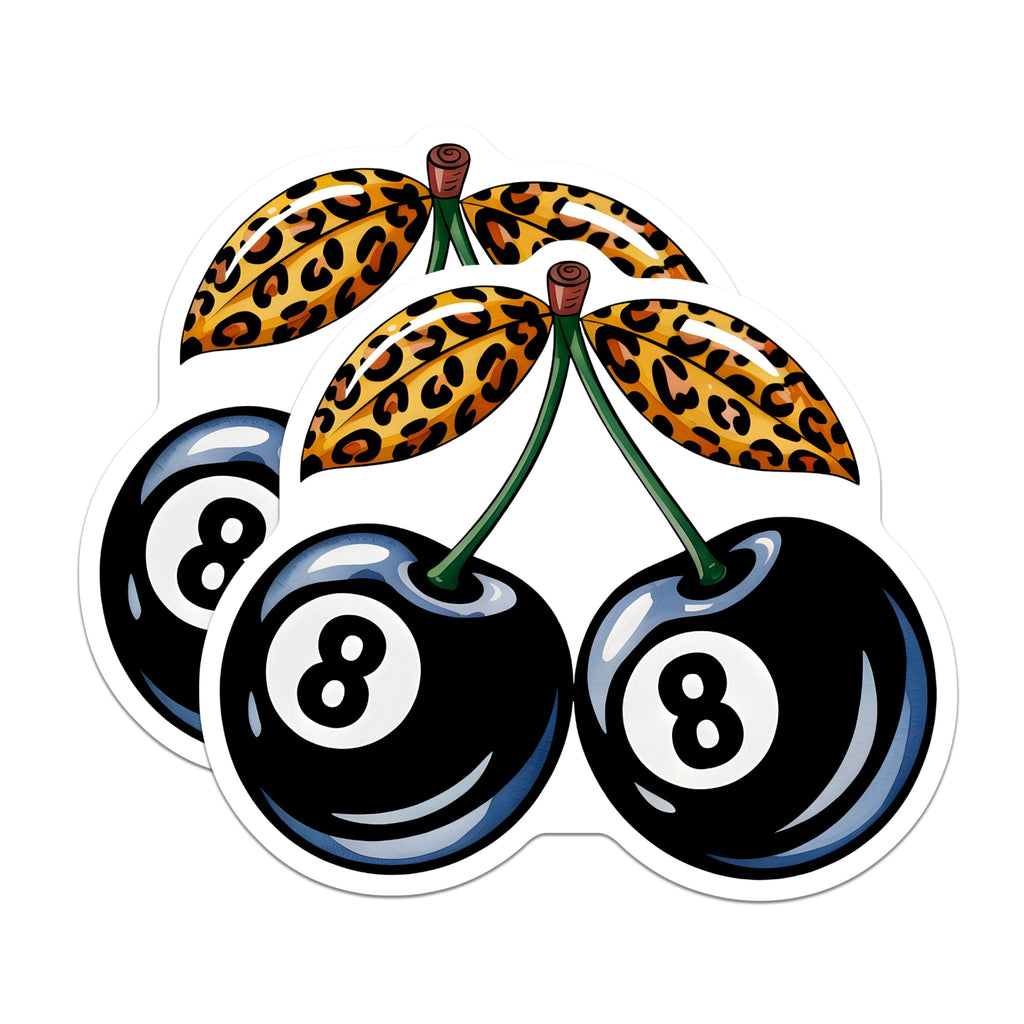 (2 Pack) 8 Ball Cherry Magnets - Leopard Print Retro Style - Quirky Locker Fridge Decor - 5 Inches On Longest Side - Thick Durable Magnet - Made in USA - MAG29634
