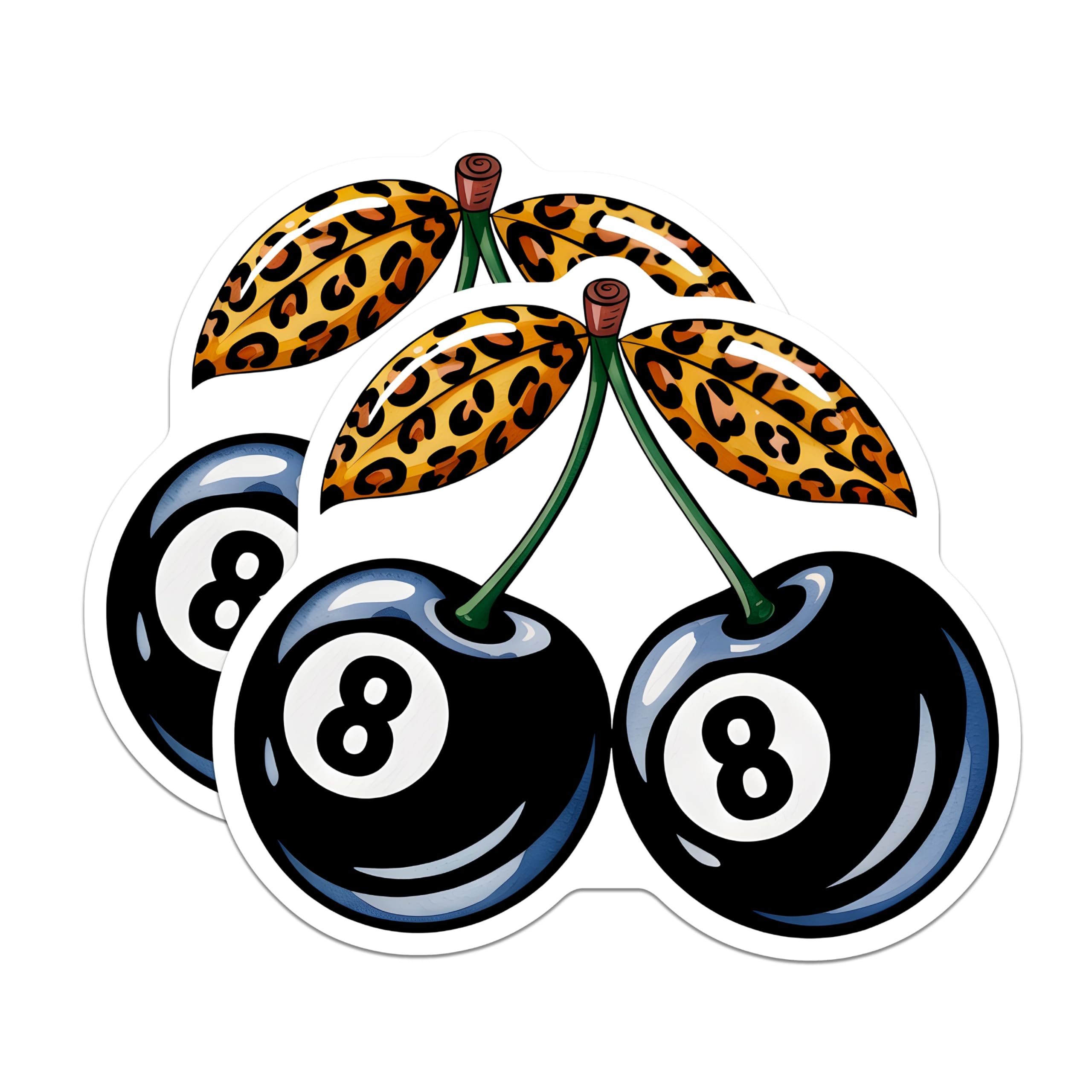 (2 Pack) 8 Ball Cherry Magnets - Leopard Print Retro Style - Quirky Locker Fridge Decor - 5 Inches On Longest Side - Thick Durable Magnet - Made in USA - MAG29634
