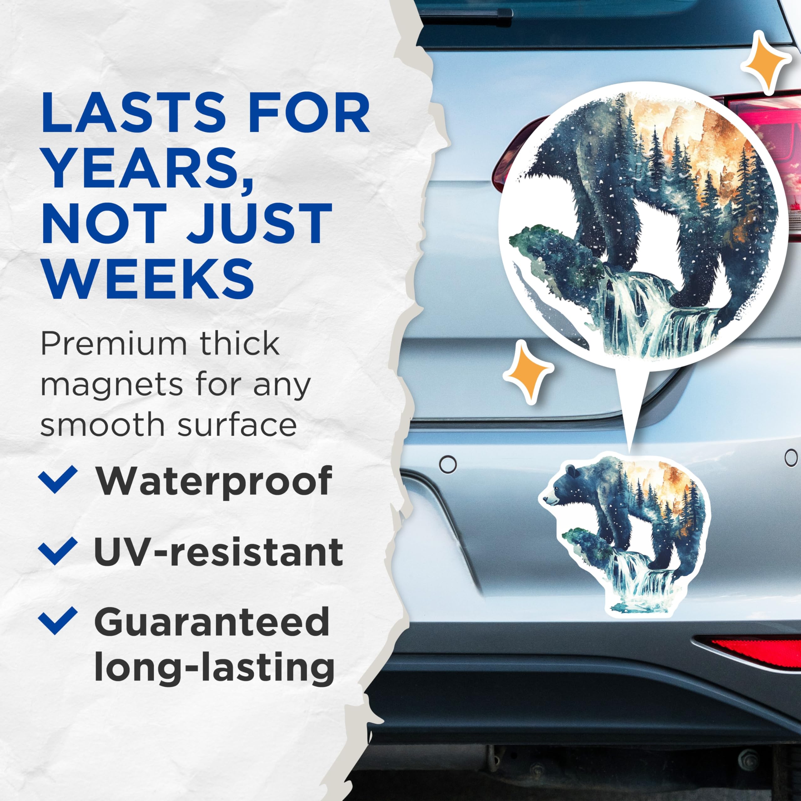 (2 Pack) Bear Scene Magnets - Watercolor Mountain Art - Nature Inspired Magnets - 5" On Longest Side - Premium Magnet - for Cars, Refrigerators, Toolboxes, Lockers - Made in USA - MAG15145