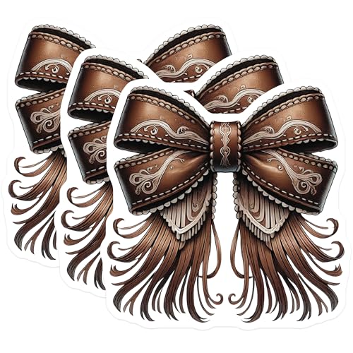 (3 Pack) Brown Bow Decals - Ornament Decal - Decorative Bow- 3 Inches On Longest Side - Easy Peel & Apply - Made in USA - 3MCS5365