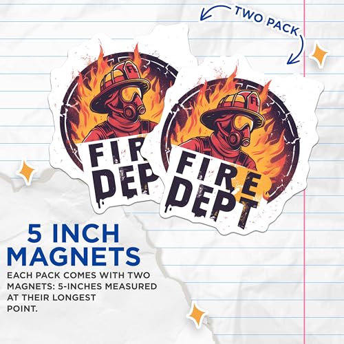 (2 Pack) Fire Dept Magnets - Cool Firefighter Gear - Heroic Fireman Emblem - 5" On Longest Side - for Cars, Fridges, Toolboxes - Made in USA - MAG6852
