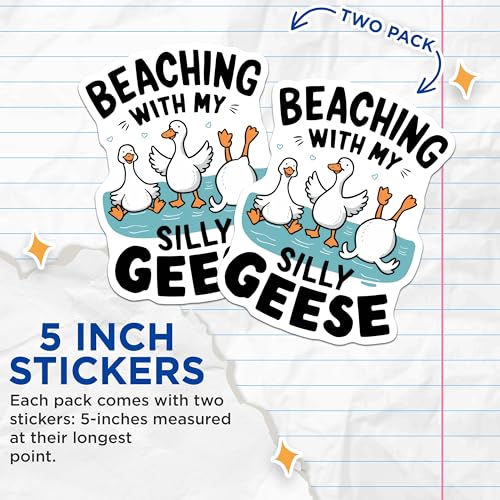 (2 Pack) Beaching with My Silly Geese Stickers - Summer Fun Stickers - Whimsical Duck Stickers - 5" On Longest Side - Sticks to Smooth Flat Surfaces - Made in USA - BMCS4606