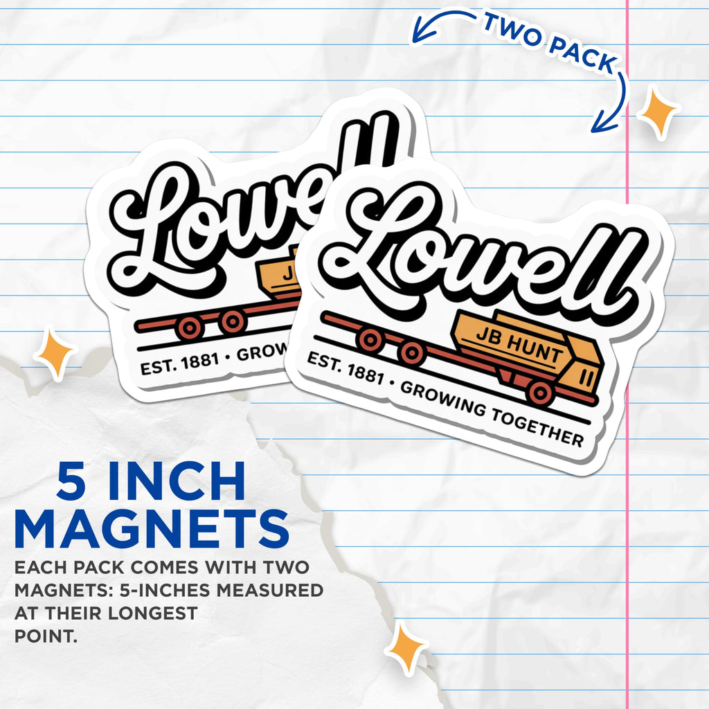 (2 Pack) JB Hunt Lowell Magnets - Trucking Company Logo - Fridge Magnets Decor - 5" On Longest Side - Premium Magnet - for Cars, Refrigerators, Toolboxes, Lockers - Made in USA - MAG18517