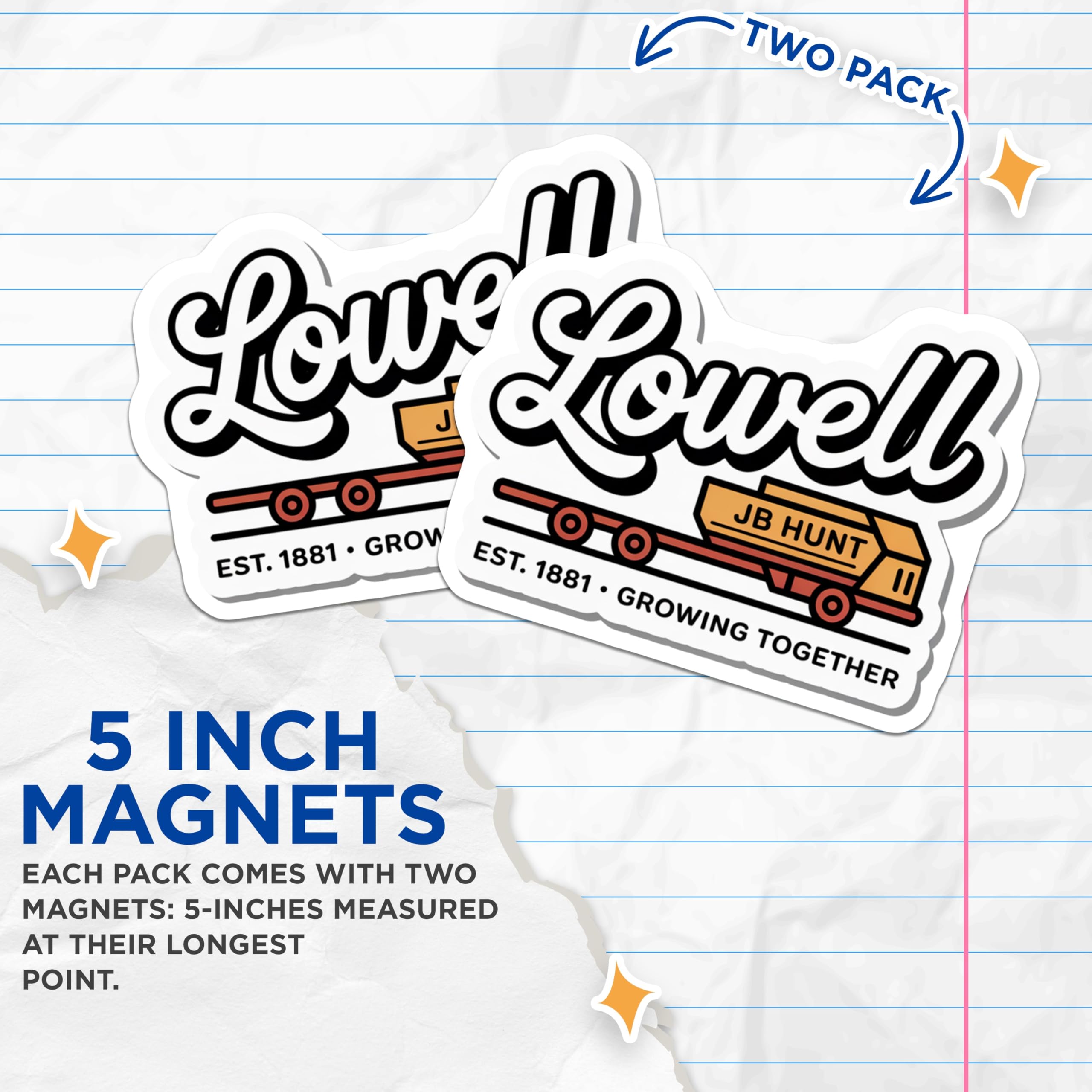 (2 Pack) JB Hunt Lowell Magnets - Trucking Company Logo - Fridge Magnets Decor - 5" On Longest Side - Premium Magnet - for Cars, Refrigerators, Toolboxes, Lockers - Made in USA - MAG18517