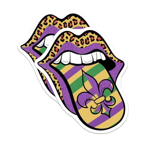 (2 Pack) Mardi Gras Lips Magnets Magnets - Leopard Print - New Orleans Theme - 5" On Longest Side - Made in USA - Sticks to Refrigerators & Metal Surfaces - MAG8942