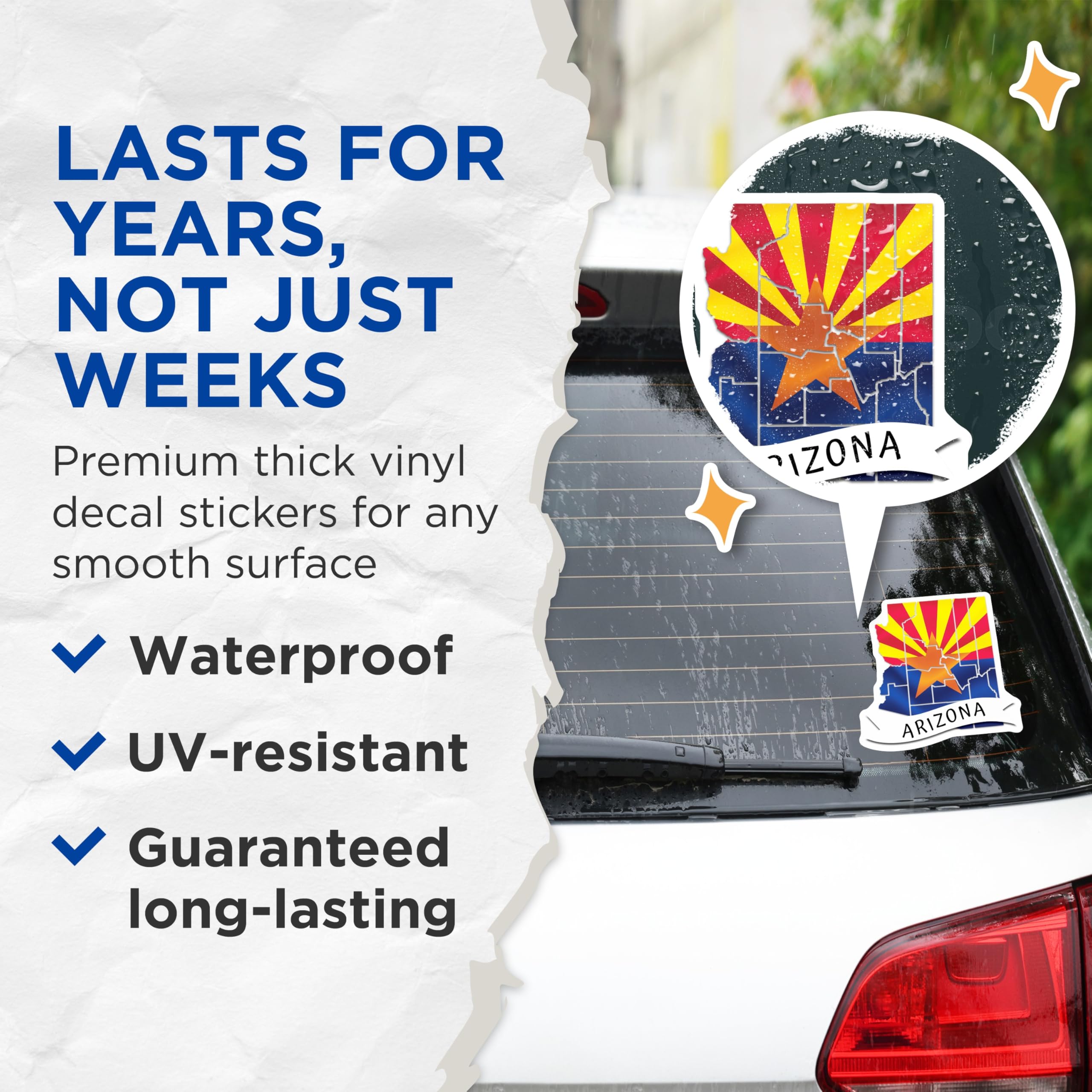 (2 Pack) Arizona Flag Stickers - State Pride - Novelty Decals - 5" On Longest Side - Sticks to Smooth Flat Surfaces - Made in USA - BMCS18236
