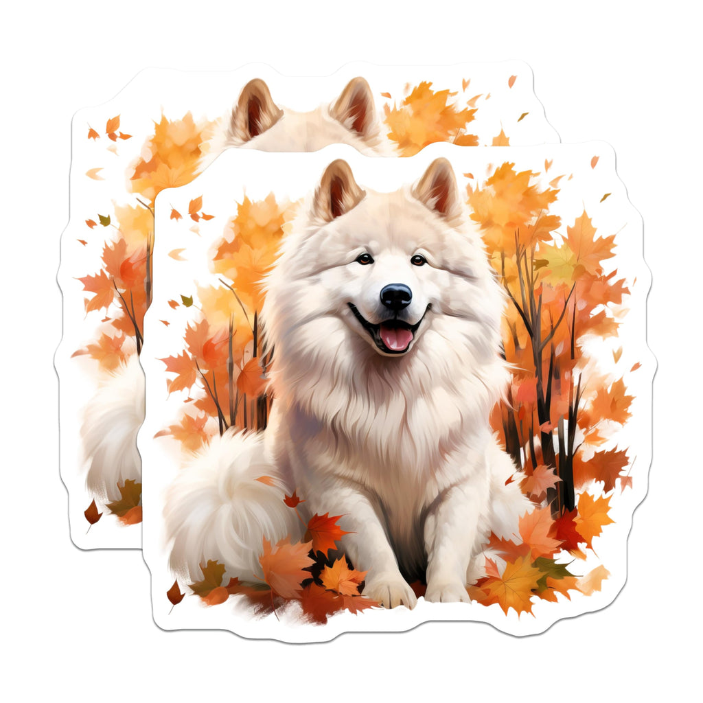 (2 Pack) Samoyed Dog Magnets - White Fluffy Dog Magnets - Autumn Fall Decor Magnets - 5 Inches On Longest Side - Thick Durable Magnet - Made in USA - MAG26082