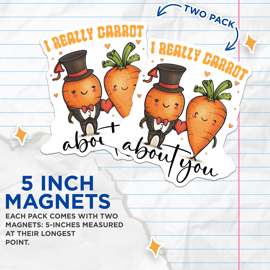 (2 Pack) Cute Carrot Pun Magnets - Funny Valentine Love Decor - I Really Carrot About You Fridge Art - 5 Inches On Longest Side - Thick Durable Magnet - Made in USA - MAG39960